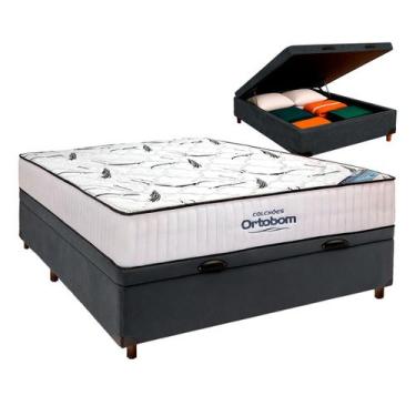 Imagem de Cama Box Bau Cinza + Colchão Casal High Foam Ortobom