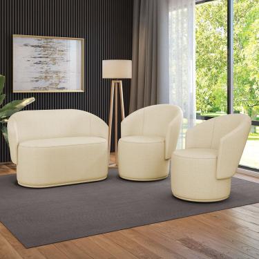 Imagem de Namoradeira E 2 Poltronas Orgânica Para Sala Malu Bouclê Bege M11 - D'rossi