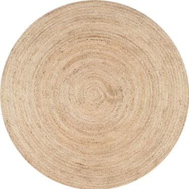 Imagem de Tapete de área de juta 1,8 m redondo - Tapete interno de fibra natural tecido à mão para um estilo rústico ou boêmio - Material macio e durável adiciona textura e calor à sala de estar, quarto ou sala