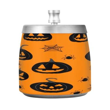 Imagem de Qilmy Cinzeiro de abóbora de aço inoxidável com tampa - Cinzeiro de cigarro à prova de vento sem cheiro sem fumaça para casa, escritório, carro, pátio, varanda (uso interno e externo)