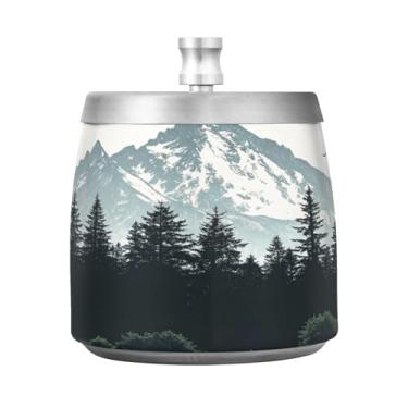 Imagem de Qilmy Cinzeiro Nature Mountains de aço inoxidável com tampa - Cinzeiro de cigarro à prova de vento sem cheiro sem fumaça para casa, escritório, carro, pátio, varanda (uso interno e externo)