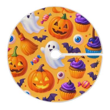 Imagem de JUZIHAI Saia de árvore de Halloween Boo Tapete para árvore de Natal, enfeites de decoração de férias para ambientes internos e externos, 91 cm