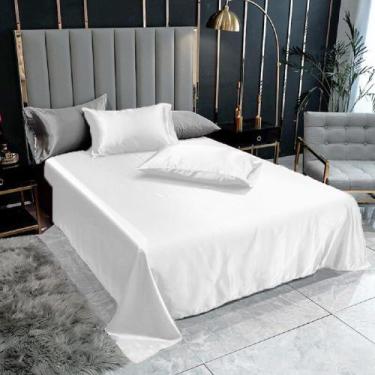 Imagem de Lençol Superior Casal Padrão Com 2 Fronhas Cetim Seda Brilho Cor:Branc