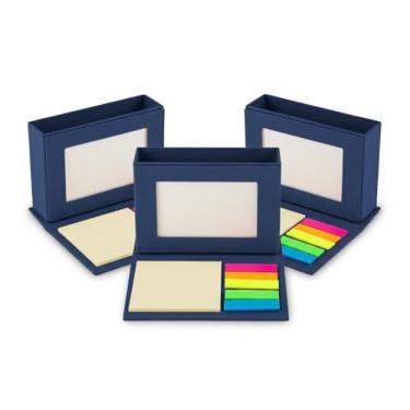 Imagem de Bloco de Notas Adesivas com Porta-Canetas e Porta-Retrato, Papelão Reciclado, Mini, Capa Dura, 5 Cores, 25 Folhas por Bloco, Retangular (3, Azul)
