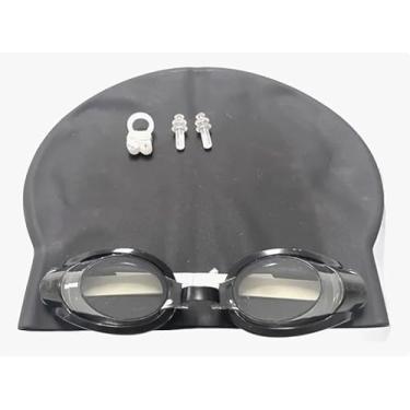 Imagem de Kit Natação Mergulho Infantil Óculos de Piscina Touca Protetor Nariz Ouvido (Preto)