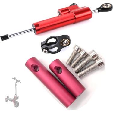Imagem de V5 Scooter Elétrica Direcional Amortecedor de Direção para V5 Alumínio Damper Modificação Estabilidade Amortecedor de Direção Motocicleta Direção Damper Scooter (Vermelho + Suporte Vermelho)