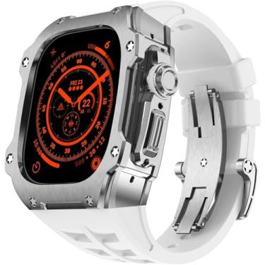 Imagem de KAVJU RM Style Caixa de relógio de aço inoxidável Kit de modificação de pulseira de borracha, para Apple Watch Ultra 2 49 mm, kit de modificação de pulseira de relógio de borracha esportiva para