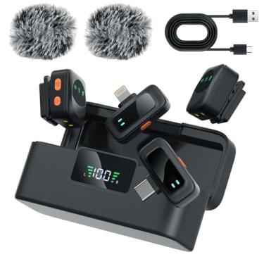 Imagem de LIZHUZHONG Microfone sem fio AI para iPhone 17/16/15 e Android, cancelamento de ruído inteligente de 3 níveis, mini microfone magnético para YouTube, podcast, vlogging (2 TX + 2 RX + capa de