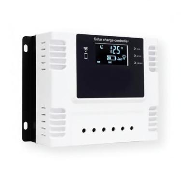 Imagem de Controlador de Carga Solar Inteligente PWM com Controle via Aplicativo para Celular Monitoramento Dados em Tempo Real Display LED Identificação Automática 12V 24V Gerenciamento 3 Estágios Baterias Chu