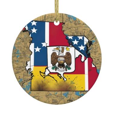 Imagem de Bandeira de Nebraska abstrata Map04 impressão de cerâmica de Natal pendurada redonda, pingentes de porcelana, decoração criativa de Natal