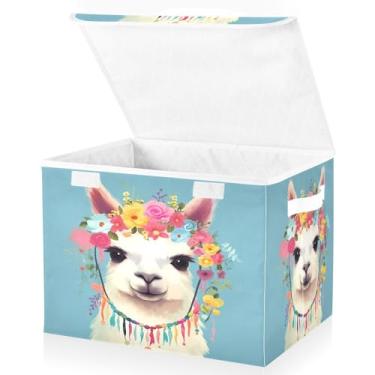Imagem de Blueangle Cestos de armazenamento de alpaca com tampas, 42 x 32 x 30 cm, grande cesta organizadora dobrável para decoração de casa e escritório (427)