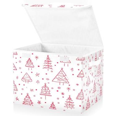 Imagem de Blueangle Cestos de armazenamento de árvore de Natal com tampas, 42 x 32 x 30 cm, grande cesta organizadora dobrável para decoração de casa e escritório (202)