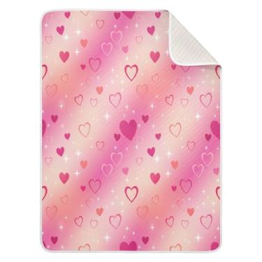 Imagem de Wassud Cobertor de bebê com corações sonhadores gradiente para meninos e meninas, cobertor aconchegante de algodão essencial para recém-nascidos, para berçário, viagem, berço, carrinho 76 x 101 cm