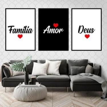 Imagem de Kit 3 Quadros Família, Deus E Amor 45X34Cm Moldura Preta - Quadros On-