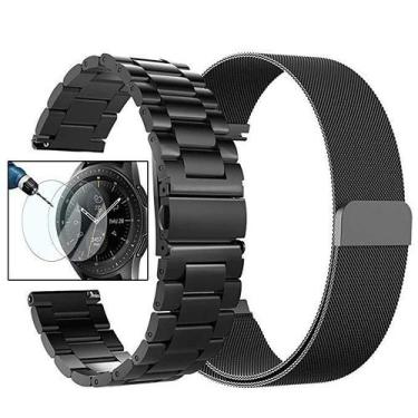 Imagem de Kit 2 Pulseiras Compativel Gear S3 Frontier S3 Classic Couro Genuíno L