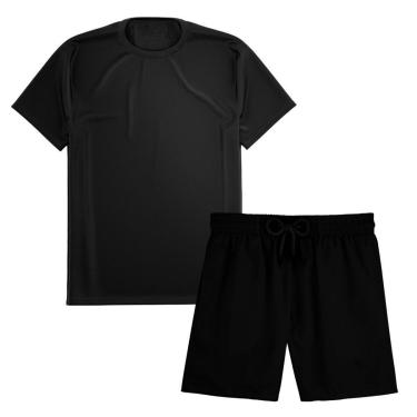 Imagem de Kit Short Praia Academia Passeio Treino Preto + Camiseta Manga Curta Masculina-Masculino