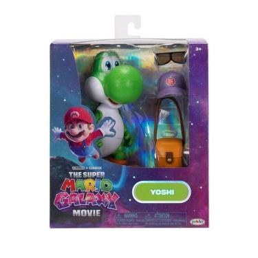 Imagem de Super Mario Galaxy Filme – Boneco Detalhes Premium Articulado Yoshi de 13cm C/ Chapéu, Óculos e Bolsa - Sunny