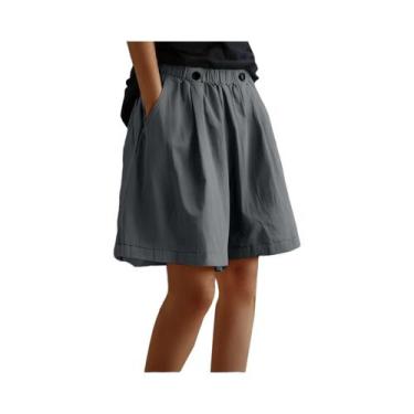 Imagem de Shorts Femininos De Cintura Alta, Largura Ampla, Soltos, Elásticos, Ca