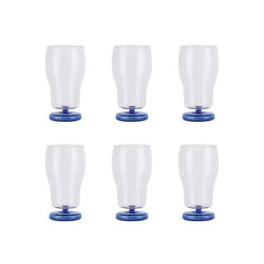 Imagem de Conjunto 6 Copos Fluire de Vidro Base Azul 650ml GI0067 BTC