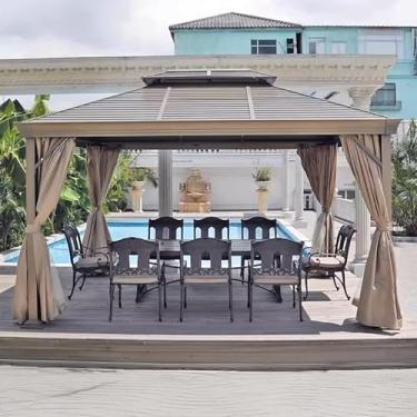 Imagem de Tenda de 12 × 16 Gazebo com teto duplo em alumínio com cortinas, área de sombra de 166 m², adequada para terraço, jardim, gramado