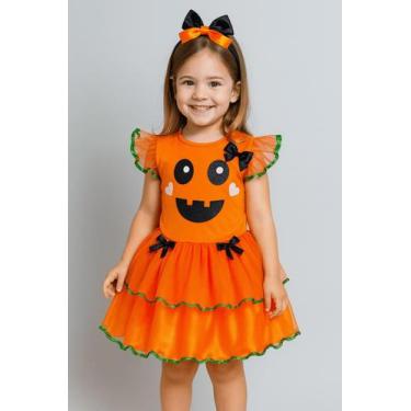 Imagem de Fantasia Abóbora Infantil Halloween Menina C/ Tiara Laranja - Papilloo