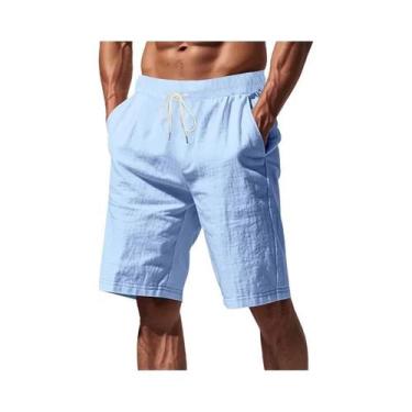 Imagem de Bermudas De Praia Masculinas De Verão Em Algodão E Linho Respirável, C
