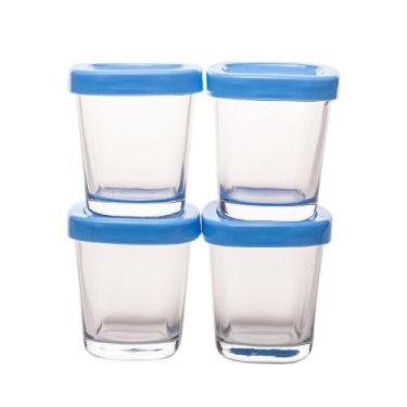 Imagem de Potes De Armazenamento Bebê Clingo 4 Unidades Azul Com Tampa Freezer M