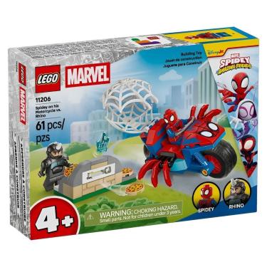 Imagem de Brinquedo de Construção 11206 com Minifiguras do Spidey e do Rhino em Forma de Aranha com Moto Vermelho Lego 61 Peças