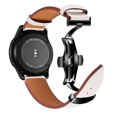 Imagem de Para Samsung Galaxy Watch Pulseira de couro delicada 22 mm 20 mm fivela borboleta relógio Samsung pulseira de couro escolha feminina escolha masculina (fivela branca preta, 20 mm)