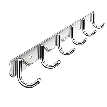 Imagem de KIZQYN Ganchos de casaco suporte de parede, trilho de gancho de metal para casaco, aço inoxidável, suporte de parede simples, prata, gancho de casaco sem perfurar cabide de parede