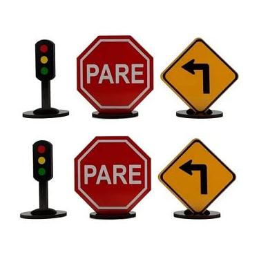 Imagem de Placa Sinais De Trânsito Semáforo Vire Pare 6 Un Mdf