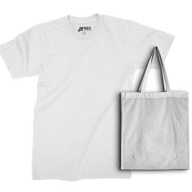 Imagem de Kit Camiseta Unissex Lisa E Eco Bag Bolsa Ecológica Grande 100% Algodã