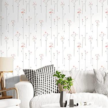 Imagem de Papel De Parede de Flores Romântico Adesivo Lavável Rosa e Branco