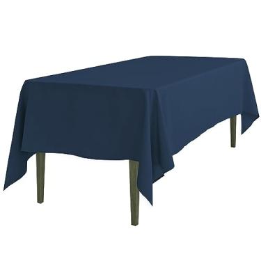 Imagem de LinenTablecloth Toalha de mesa retangular de poliéster 152 x 250 cm azul marinho