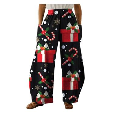 Imagem de Calça De Perna Larga De Natal Feminina Impressa Calças De Cintura Alta