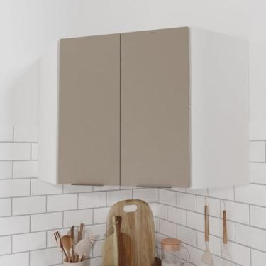 Imagem de Armário Aéreo Canto Oblíquo Puxador 150cm Ipanema Cabecasa Madeiramadeira Fendi Trama/branco