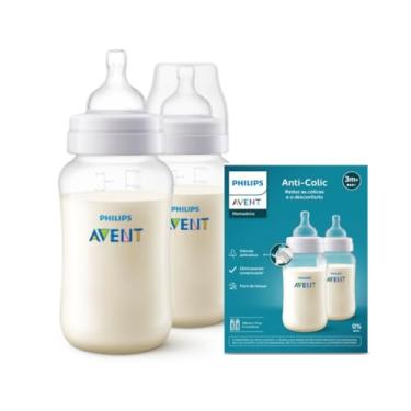 Imagem de Kit Duplo Mamadeira Anti-Colic SCY106/02 Philips Avent 330ml Transparente