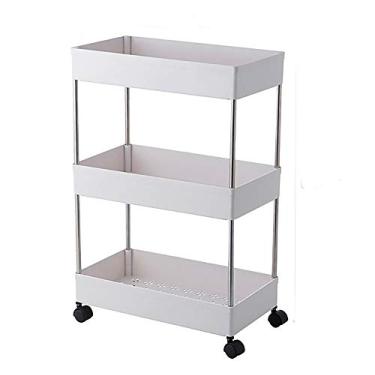Imagem de Yajun Estante de torre de armazenamento deslizante fino prateleira de frutas vegetais para casa design de gancho de carrinho organizador de espaço estreito, largura, 3 camadas