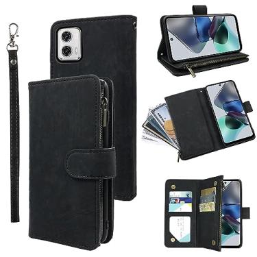 Imagem de Compatível com Motorola Moto G73 5G capa carteira alça de pulso cordão e couro vintage premium flip suporte para cartão de crédito acessórios celular Folio bolsa capa de telefone para G 73 73G