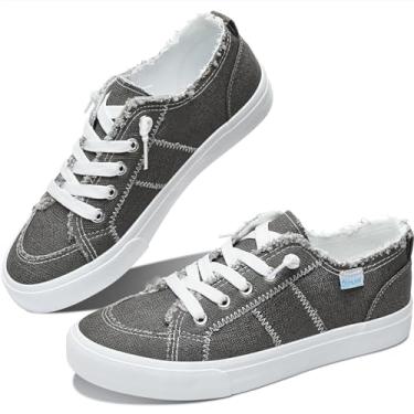 Imagem de Obtaom Tênis feminino Play Fashion branco lavado e lona leopardo sem cadarço, Linho vulcânico cinza vulcânico 1, 36