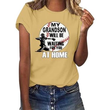 Imagem de Duobla Camiseta feminina de beisebol avó, camisetas estampadas engraçadas, camisetas de beisebol femininas de manga curta casual verão, A-3-amarelo, 3G