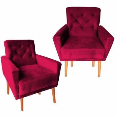 Imagem de Kit Duas Poltronas Decorativas Sala De Estar Escritorio Camila Vermelho