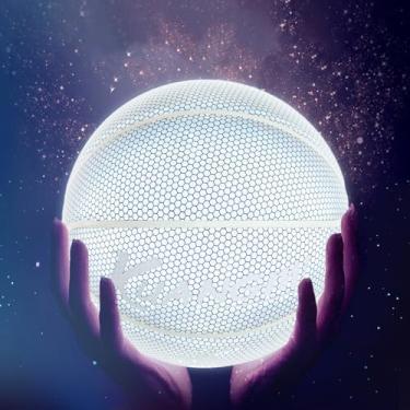 Imagem de Kuangmi Basquete refletivo brilhante holográfico luminoso para jogo noturno bola de cesta masculina tamanho oficial 7 75 cm, branco