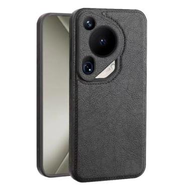 Imagem de HAO RIYLN Capa de couro para Huawei Pura 70 Ultra/70 Pro +/70 Pro/70, proteção de lente fina com tudo incluído, capa retrô à prova de choque, preta, 70 Pro +