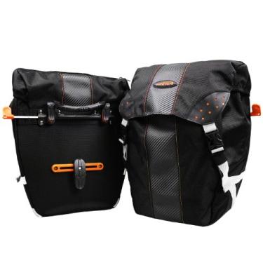 Imagem de Ibera Bolsa para bicicleta PakRak Clip-On Quick Release All Weather Bike Panniers (par), inclui capa de chuva, preta