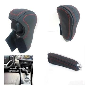 Imagem de Kit Revestimento Couro Capa Manopla Câmbio Automático e Alavanca Freio