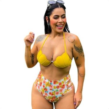 Imagem de Biquíni Sereia Concha Com Bojo Cintura Alta Moda Praia Feminino Lançam
