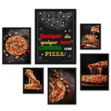 Imagem de Composição 6 Quadros Pizzaria - Fotos E Frase - Com Vidro - Quadros On