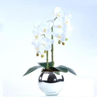 Imagem de Arranjo 2 Orquídeas Artificiais Brancas em Aquário Prata Maísa - Vila 
