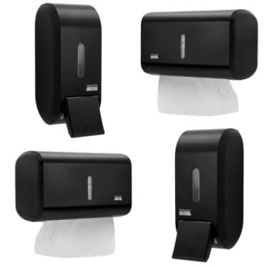 Imagem de Kit 2 Dispenser Para Sabonete + 2 Porta Papel Toalha Preto - PREMISSE